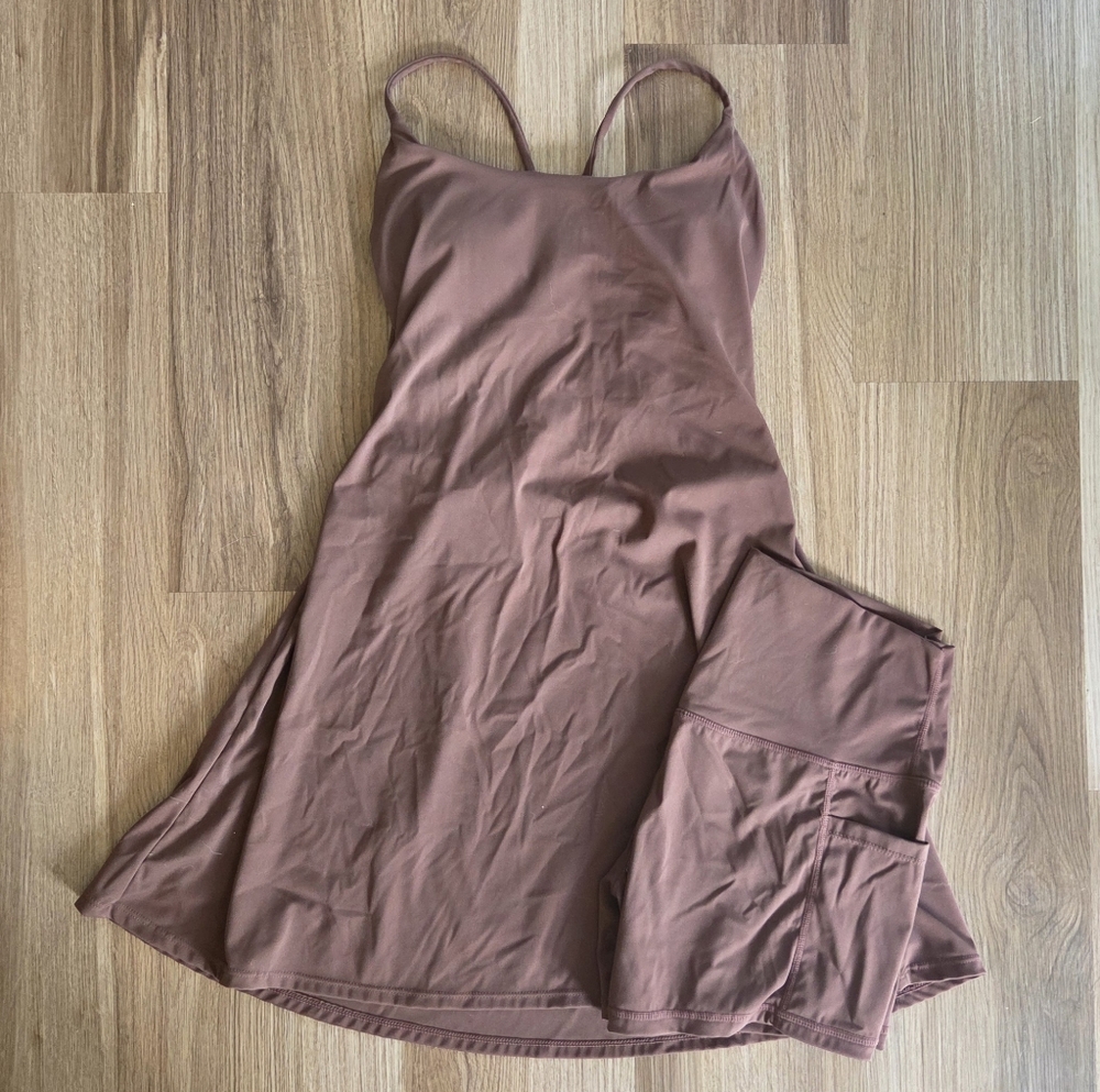 Womens Brown Criss Cross Back Dress With Shorts
